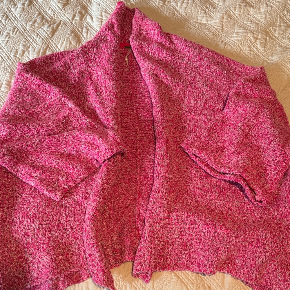 Free People Pink Textured Open-Front Sweater